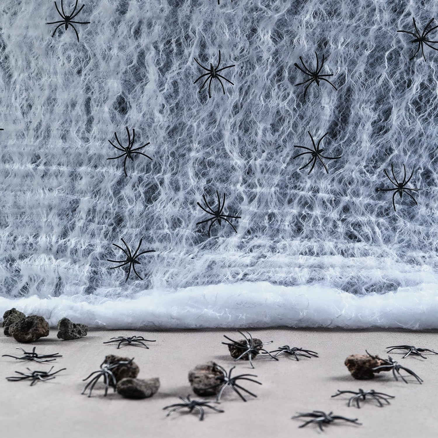60g Halloween Spider Web with 40 Fake Spiders – Stretchable Cobweb for Outdoor Yard, Indoor Party & Haunted House Decoration