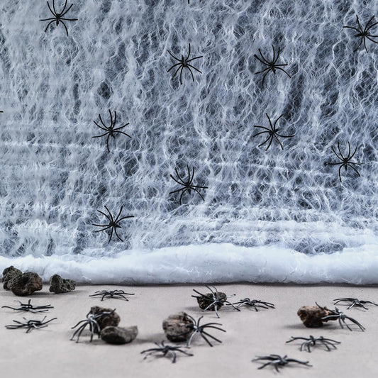 60g Halloween Spider Web with 40 Fake Spiders – Stretchable Cobweb for Outdoor Yard, Indoor Party & Haunted House Decoration