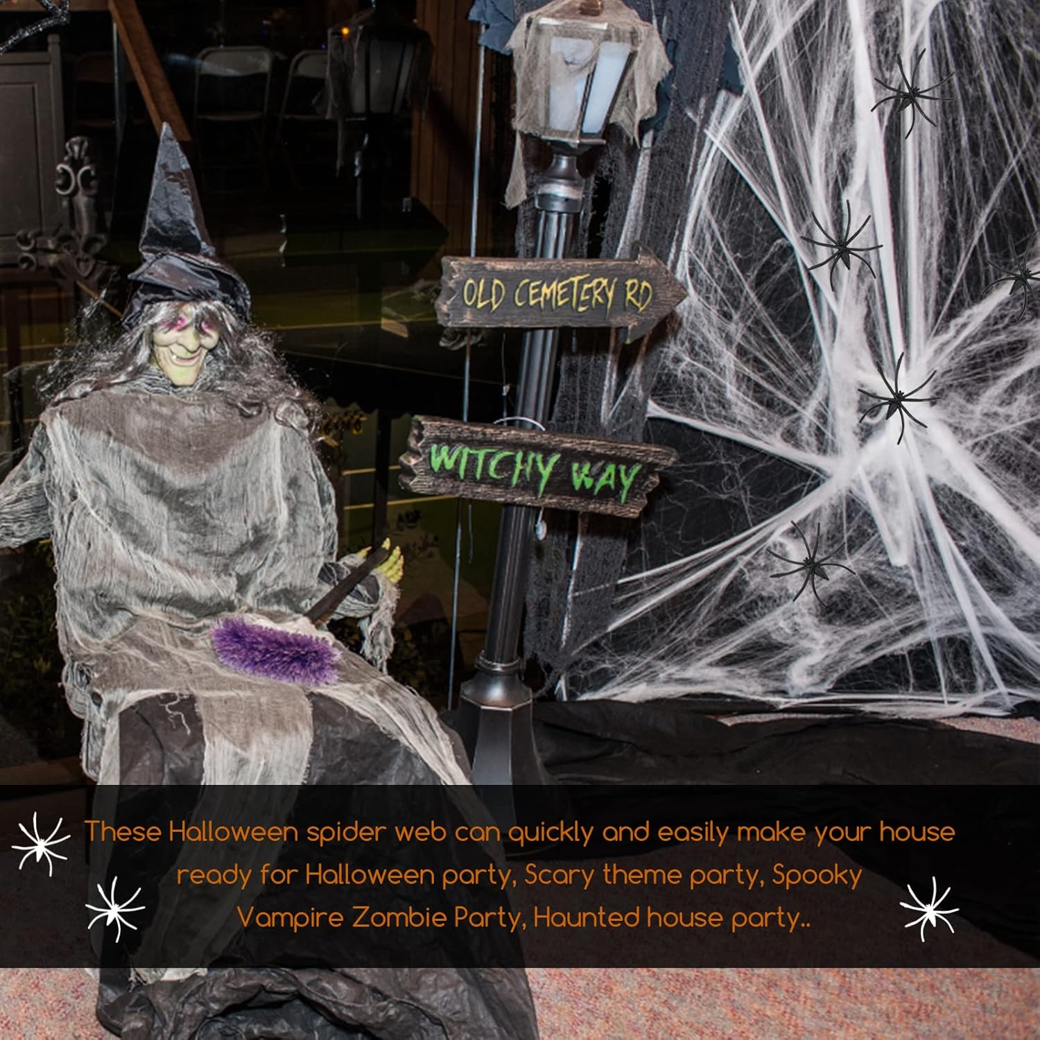 Halloween Spider Web 60g with 30pcs Fake Spiders – Stretchable Cobweb for Haunted House, Outdoor & Indoor Halloween Decorations