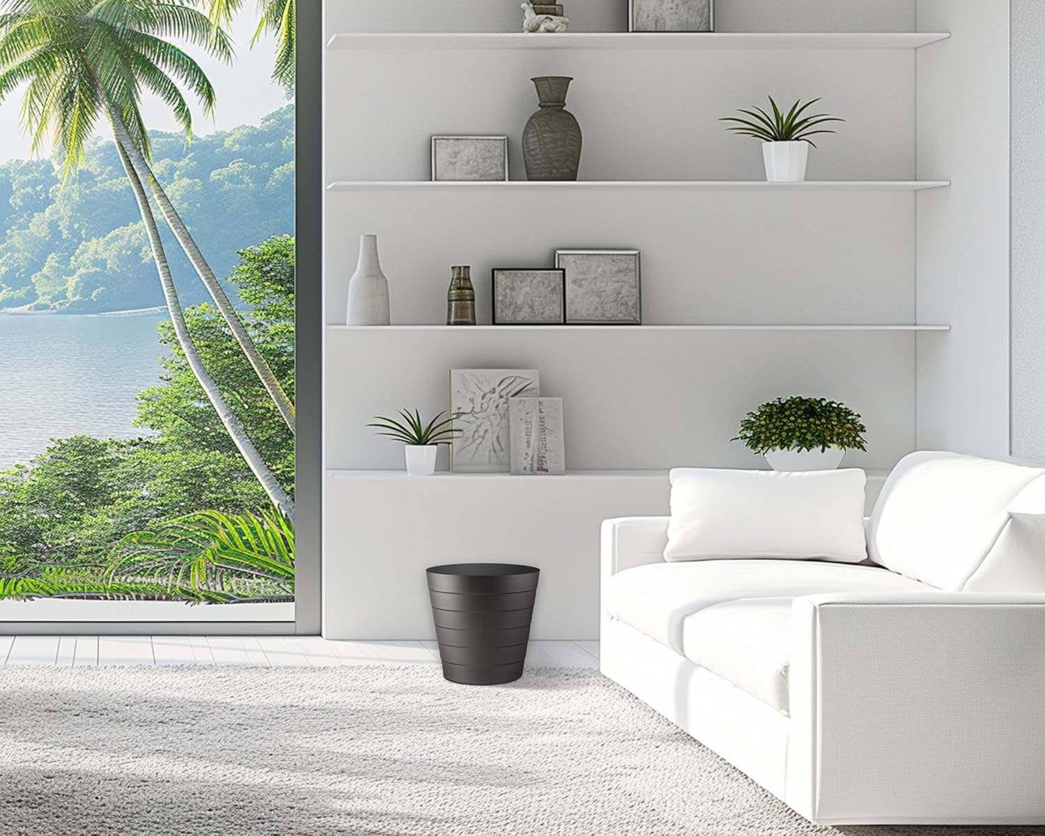 8L Plastic Paper Bin – Shatterproof Open Top Office & Desk Waste Basket, Modern Wave Design, Black