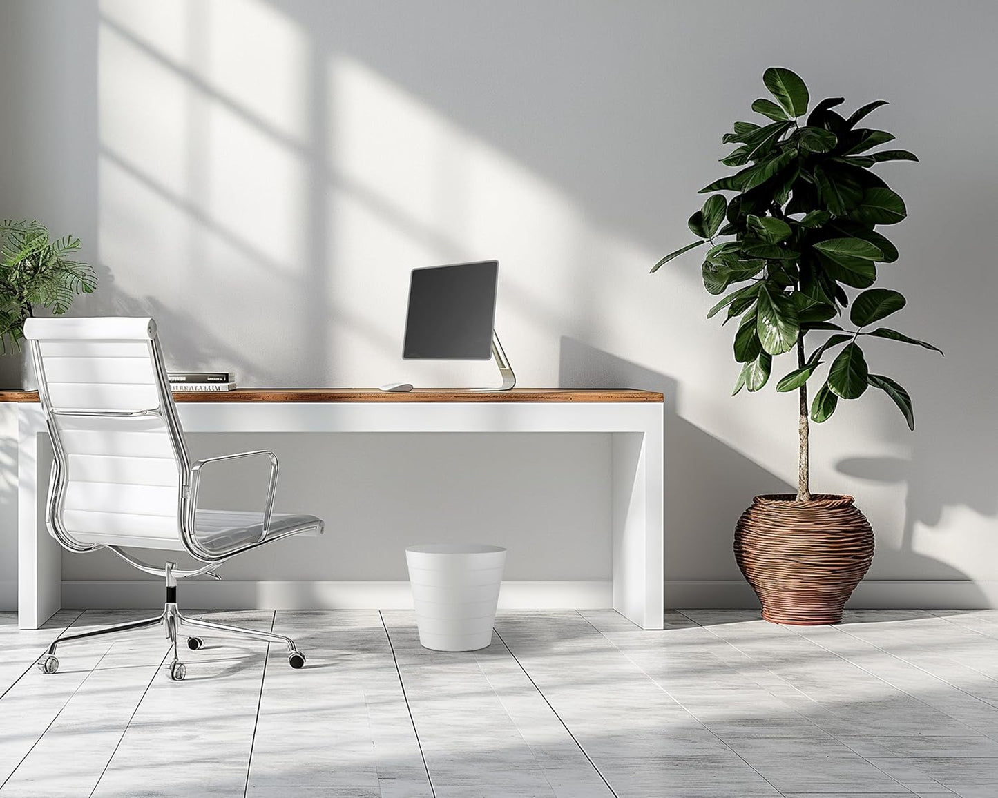 8L Plastic Paper Bin – Shatterproof Open Top Office & Desk Waste Basket, Modern Wave Design, White