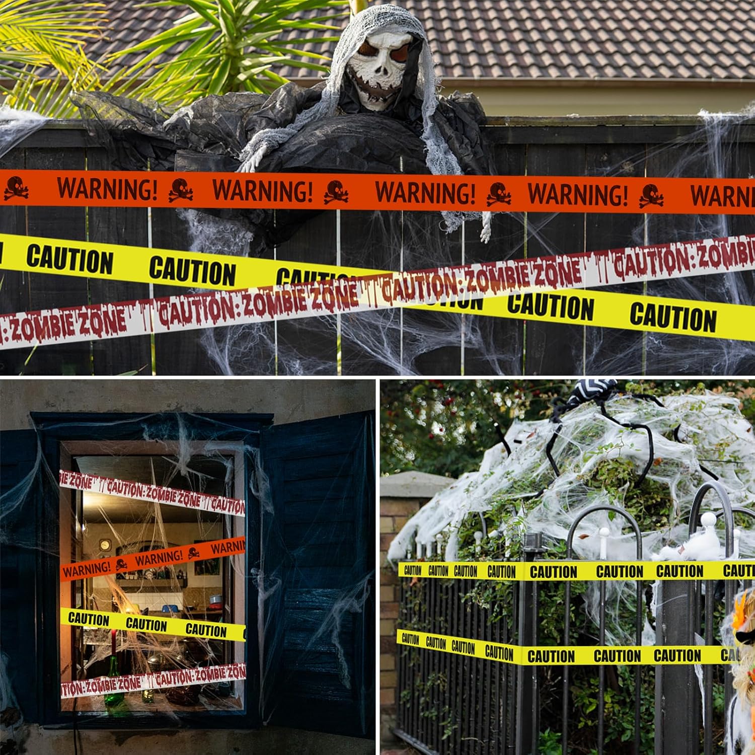 30M Halloween Caution Tape – Yellow Hazard Warning Fright Tape for Haunted House, Zombie Party & Outdoor Halloween Decorations