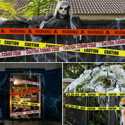 30M Halloween Caution Tape – Yellow Hazard Warning Fright Tape for Haunted House, Zombie Party & Outdoor Halloween Decorations