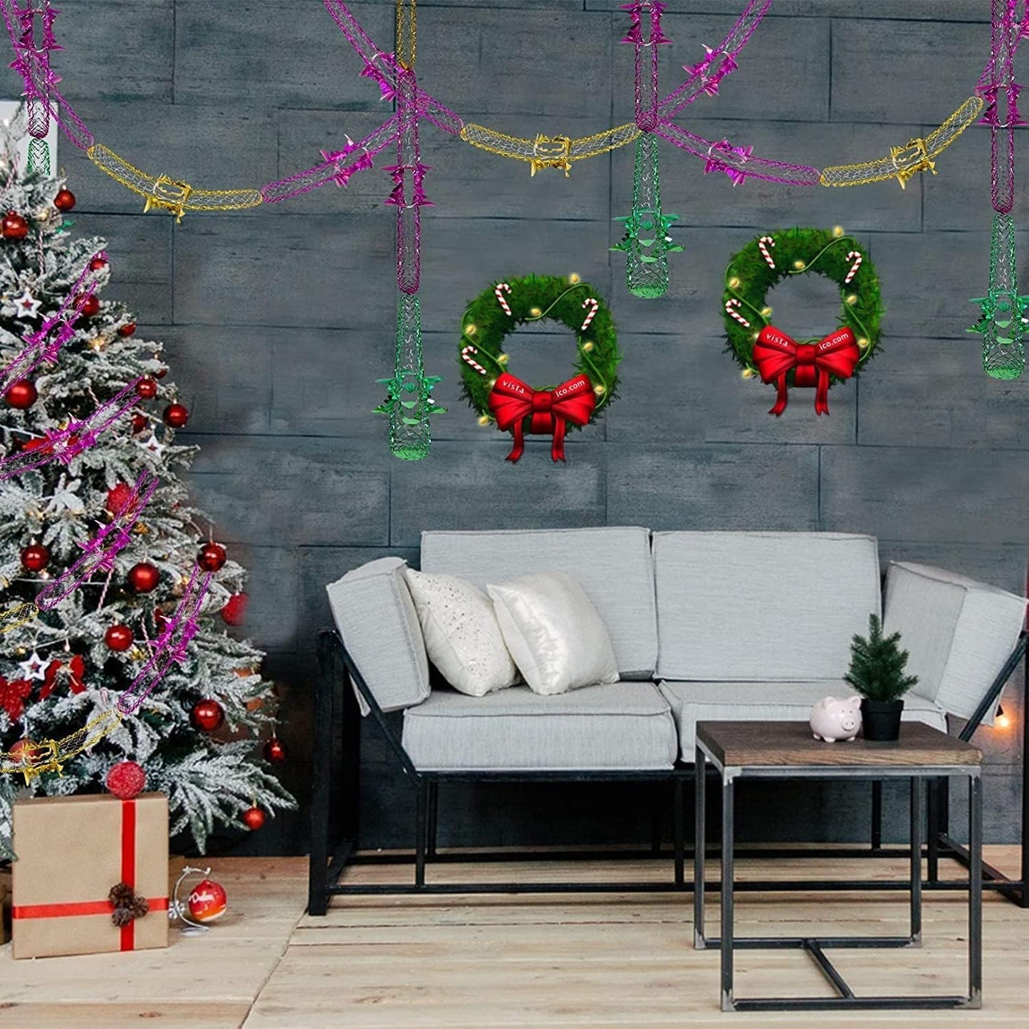 8Pcs Christmas Ceiling Decorations, 9Ft Hanging Foil Garland Streamers & Swirls – Xmas New Year Party Hanging Decor for Holiday Home & Office