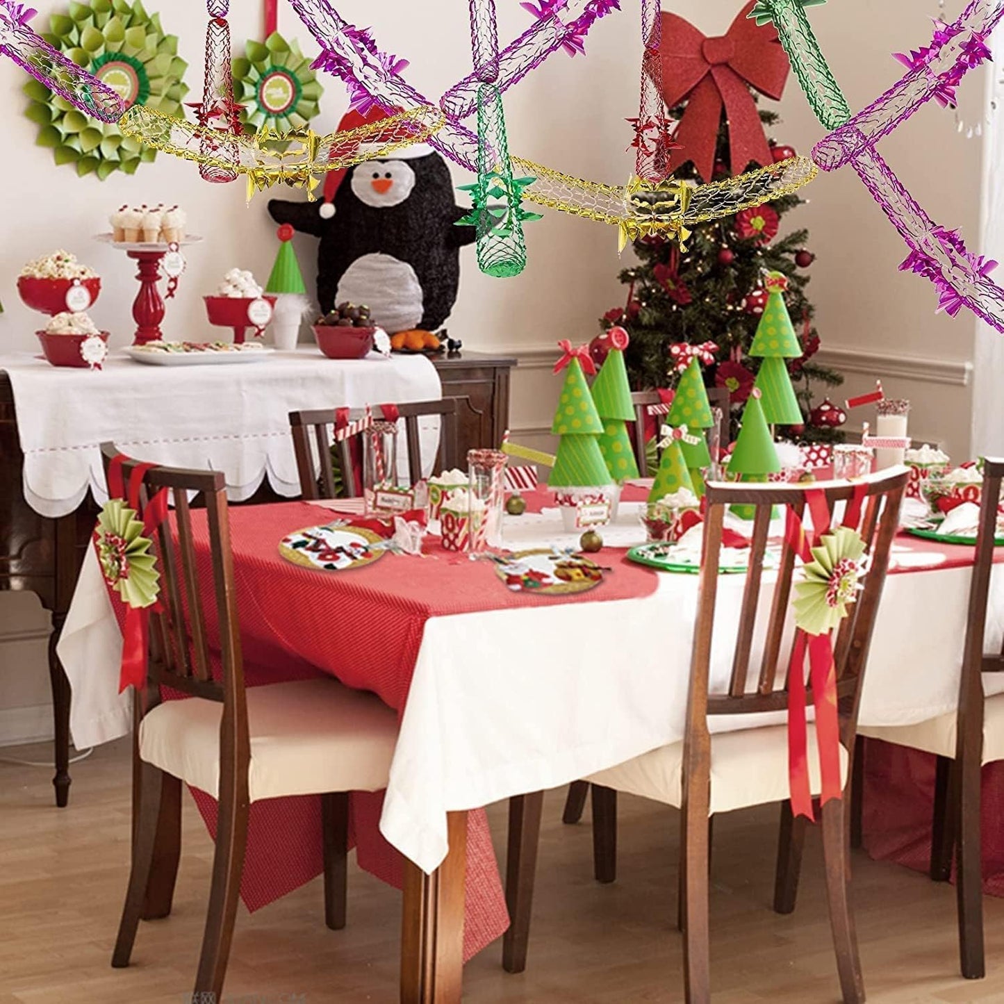 8Pcs Christmas Ceiling Decorations, 9Ft Hanging Foil Garland Streamers & Swirls – Xmas New Year Party Hanging Decor for Holiday Home & Office