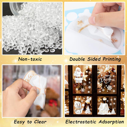 190PCS 3D Christmas Window Stickers – Double-Sided Santa Claus & Snowflake Clings, Self-Adhesive Window Decals for Home, Shop & Holiday Party Decorations