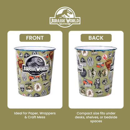 Kids Waste Paper Bin 7L – Jurassic World Dinosaur Design Plastic Trash Can for Bedroom, Study Desk & Playroom, Lightweight Open Top Dustbin