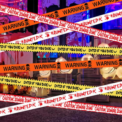 Halloween Caution Tape 4-Pack 40M – Yellow & Black Hazard Warning Tape for Haunted House, Zombie Party & Halloween Decorations