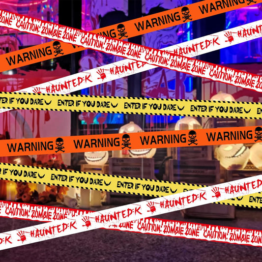 Halloween Caution Tape 4-Pack 40M – Yellow & Black Hazard Warning Tape for Haunted House, Zombie Party & Halloween Decorations
