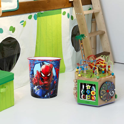Kids Waste Paper Bin 7L – Spiderman Action Design Plastic Trash Can for Bedroom, Study Desk & Playroom, Lightweight Open Top Dustbin