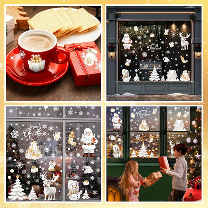 190PCS 3D Christmas Window Stickers – Double-Sided Santa Claus & Snowflake Clings, Self-Adhesive Window Decals for Home, Shop & Holiday Party Decorations