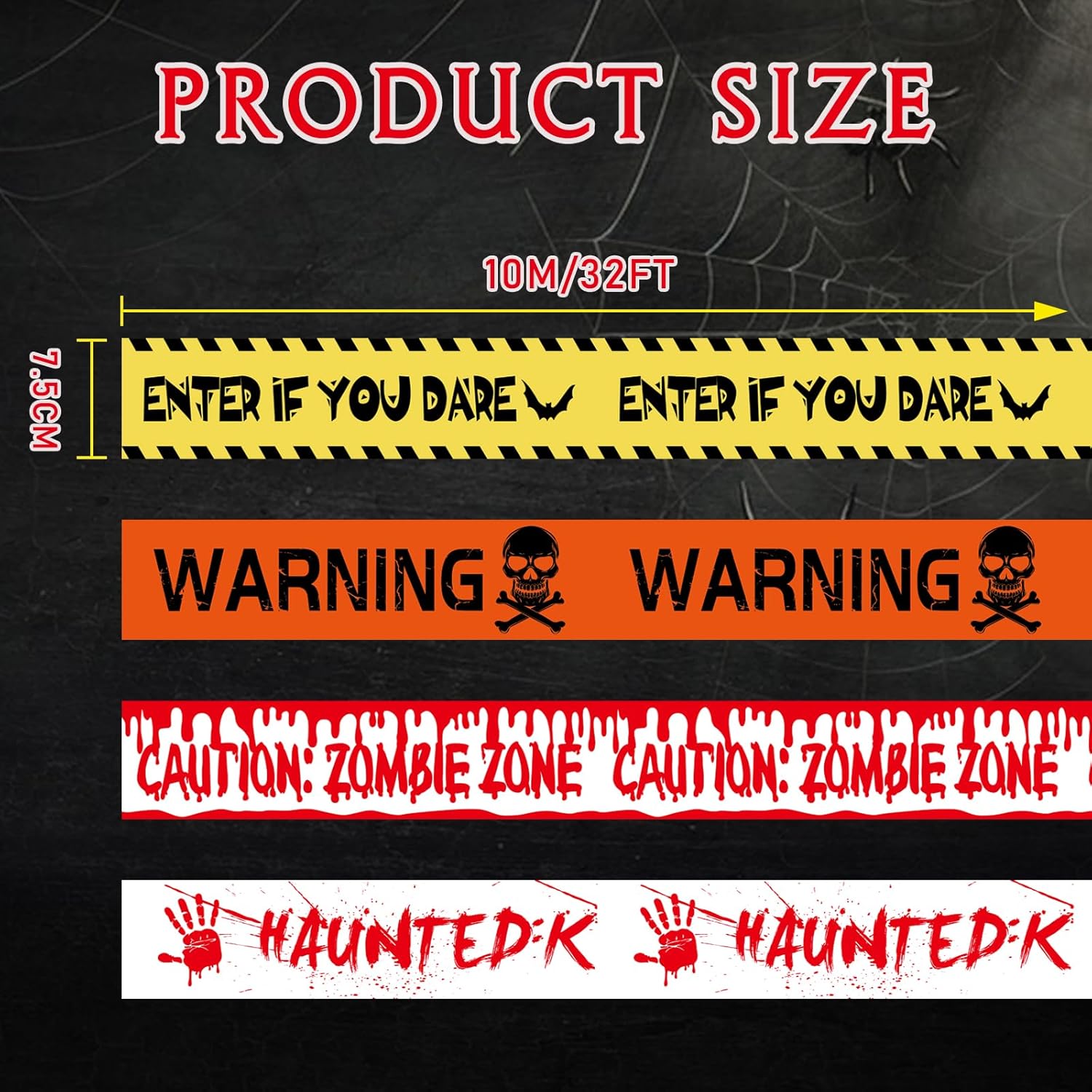 Halloween Caution Tape 4-Pack 40M – Yellow & Black Hazard Warning Tape for Haunted House, Zombie Party & Halloween Decorations