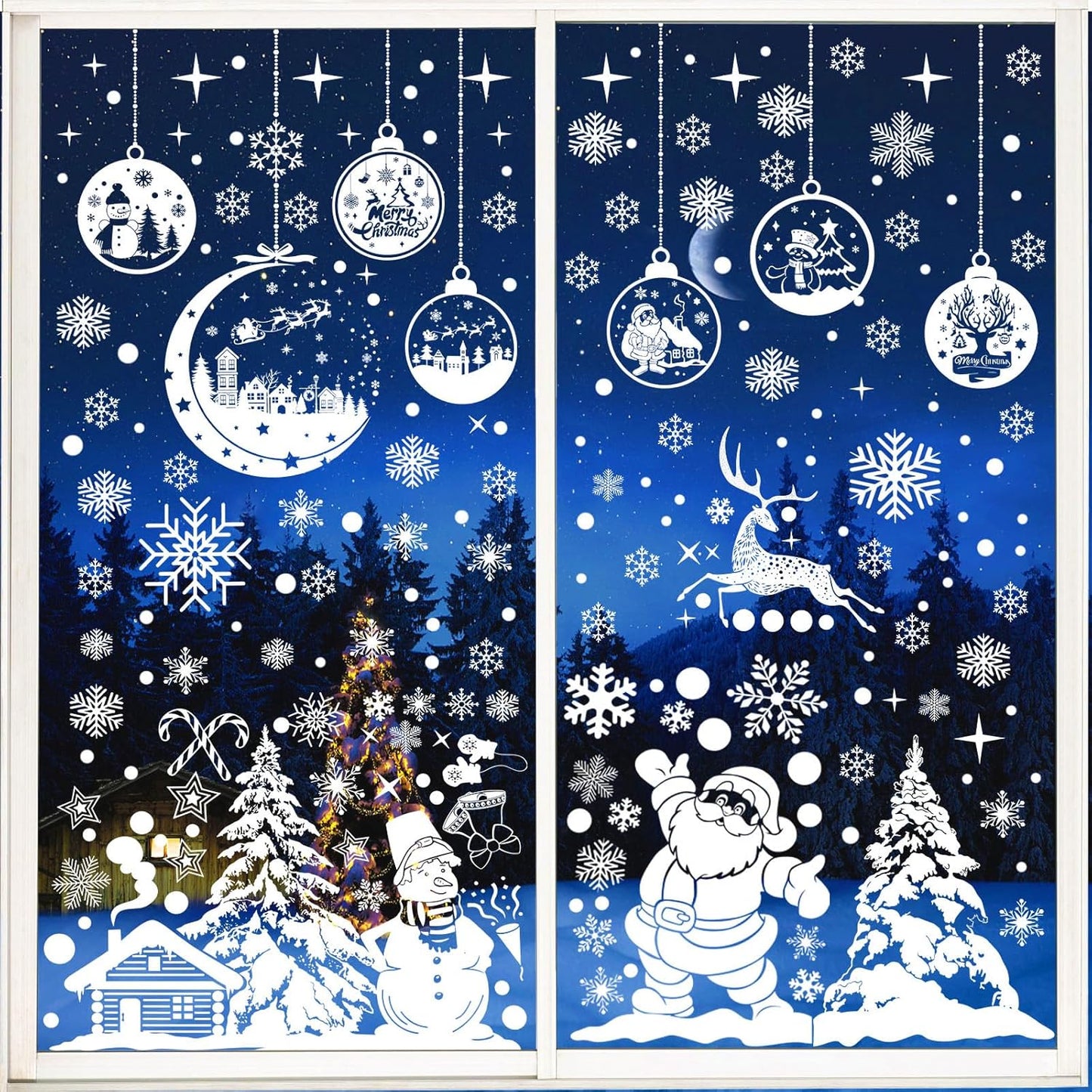 260 PCS Double-Sided Christmas Window Stickers – 9 Sheets Reusable White Static Xmas Window Clings for Home, Shop & Holiday Decorations