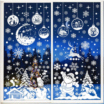 260 PCS Double-Sided Christmas Window Stickers – 9 Sheets Reusable White Static Xmas Window Clings for Home, Shop & Holiday Decorations