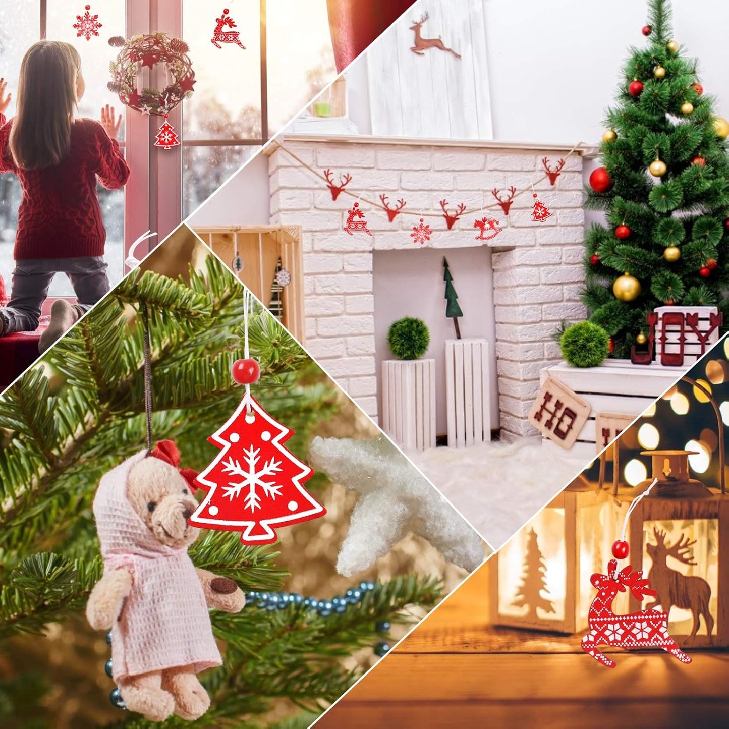 Wooden Christmas Tree Decorations – Hanging Rustic Ornaments for Tree, Wall & Holiday Party Décor, Reusable Wooden Pendant Set