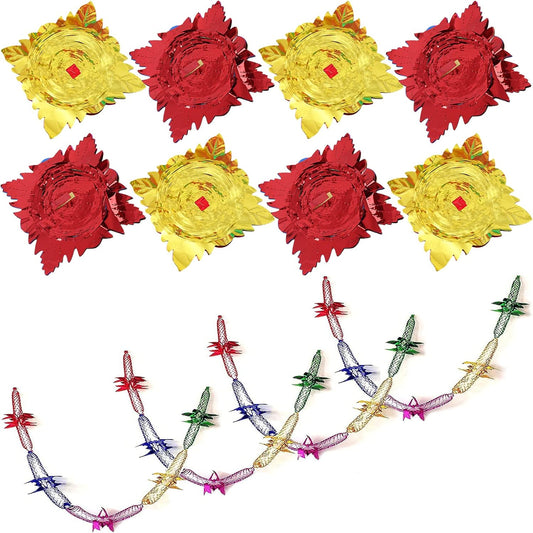 8 Pack Christmas Foil Hanging Decorations – 9FT Red & Green Ceiling Garlands for Xmas, New Year & Holiday Party Supplies