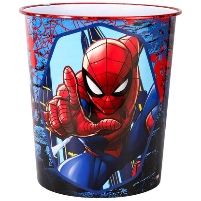 Kids Waste Paper Bin 7L – Spiderman Action Design Plastic Trash Can for Bedroom, Study Desk & Playroom, Lightweight Open Top Dustbin