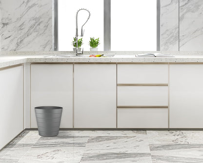 8L Plastic Paper Bin – Shatterproof Open Top Office & Desk Waste Basket, Modern Wave Design, Grey