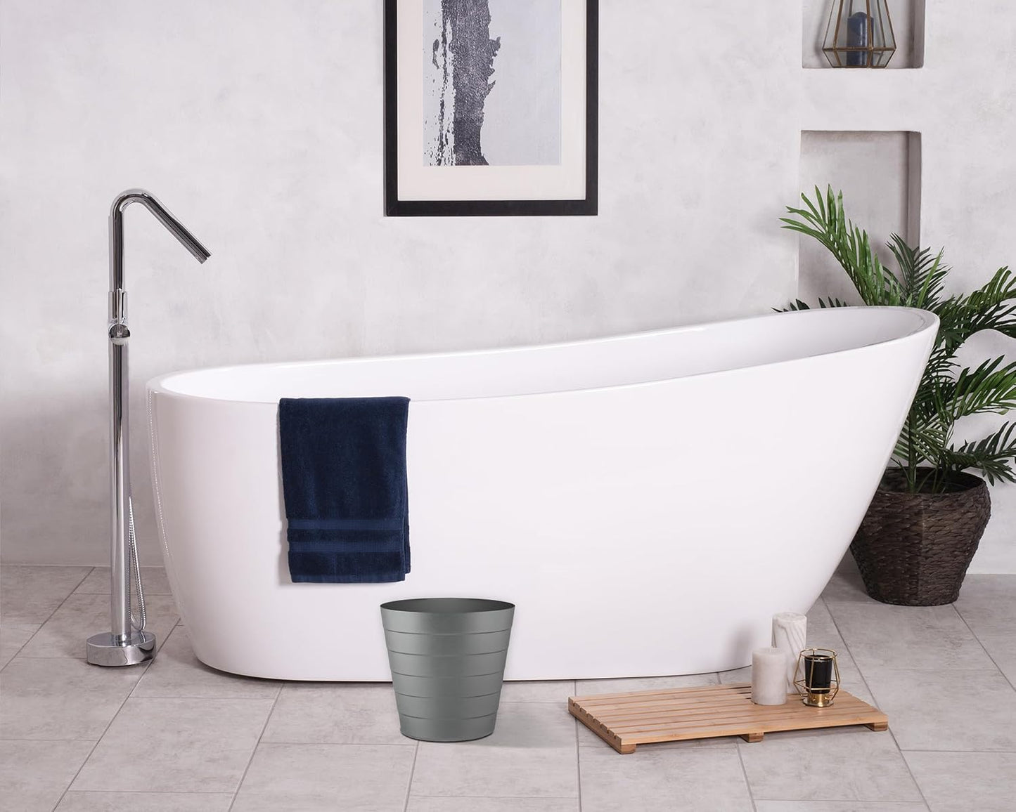 8L Plastic Paper Bin – Shatterproof Open Top Office & Desk Waste Basket, Modern Wave Design, Grey