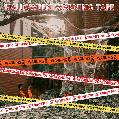 Halloween Caution Tape 4-Pack 40M – Yellow & Black Hazard Warning Tape for Haunted House, Zombie Party & Halloween Decorations