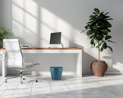 8L Plastic Paper Bin – Shatterproof Open Top Office & Desk Waste Basket, Modern Wave Design, Blue