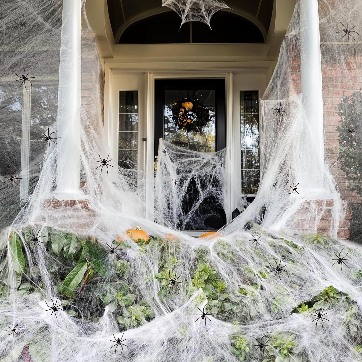 Halloween Spider Web Decoration – 60g Stretchable Cobwebs with 30pcs Fake Spiders for Indoor Outdoor Party & Haunted House Decor