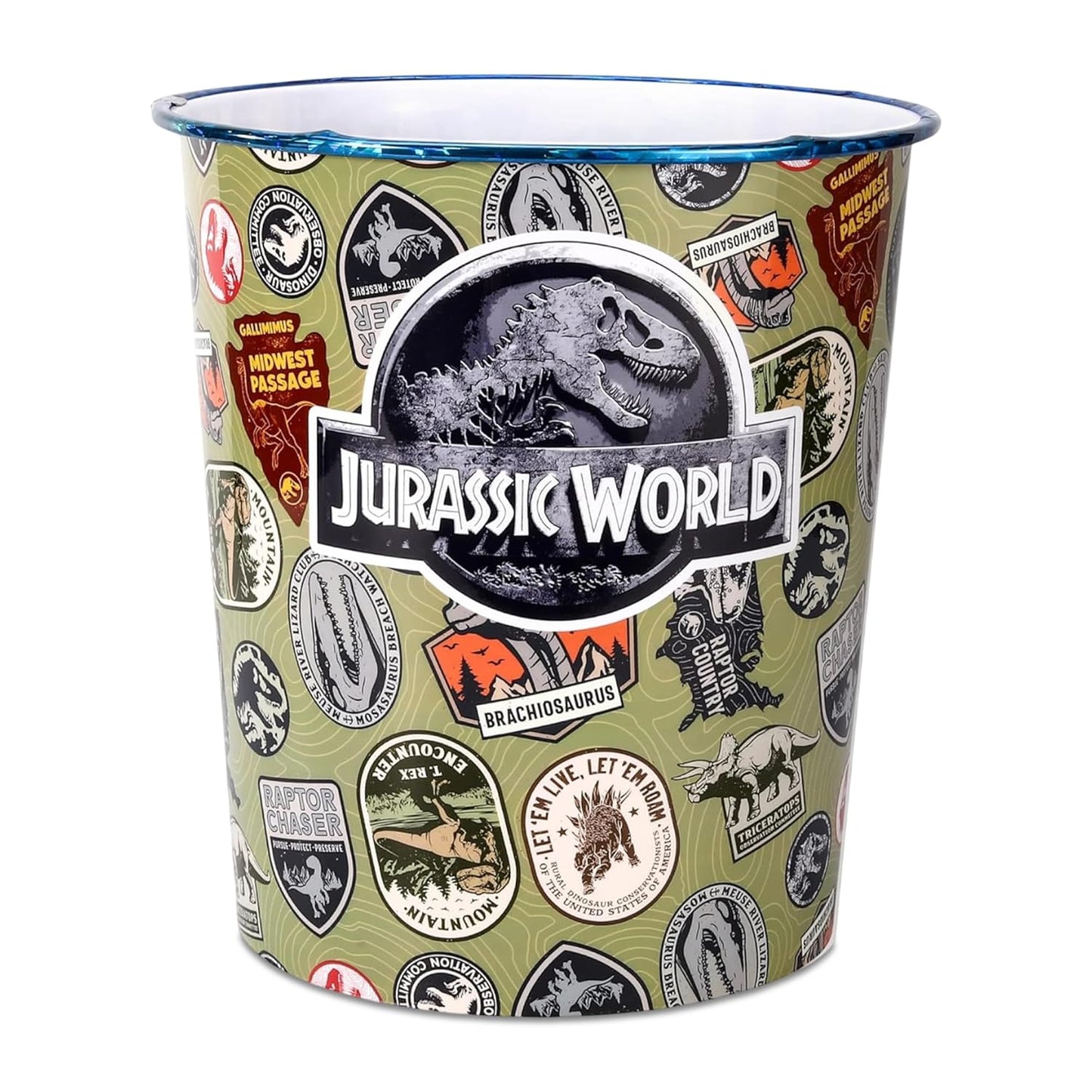 Kids Waste Paper Bin 7L – Jurassic World Dinosaur Design Plastic Trash Can for Bedroom, Study Desk & Playroom, Lightweight Open Top Dustbin