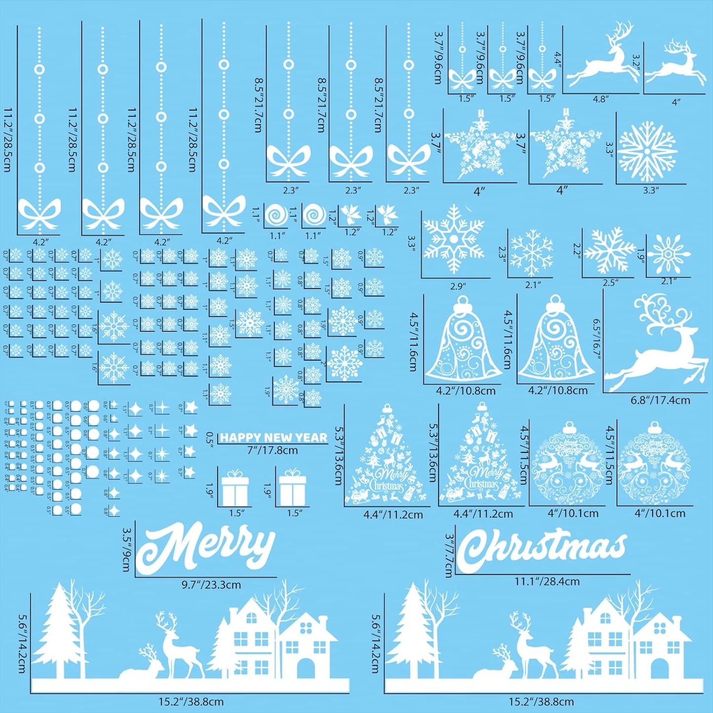 192 PCS Reusable Christmas Window Stickers – Double-Sided Static Snowflake Window Clings, White PVC Xmas Window Decorations for Home & Shop Windows