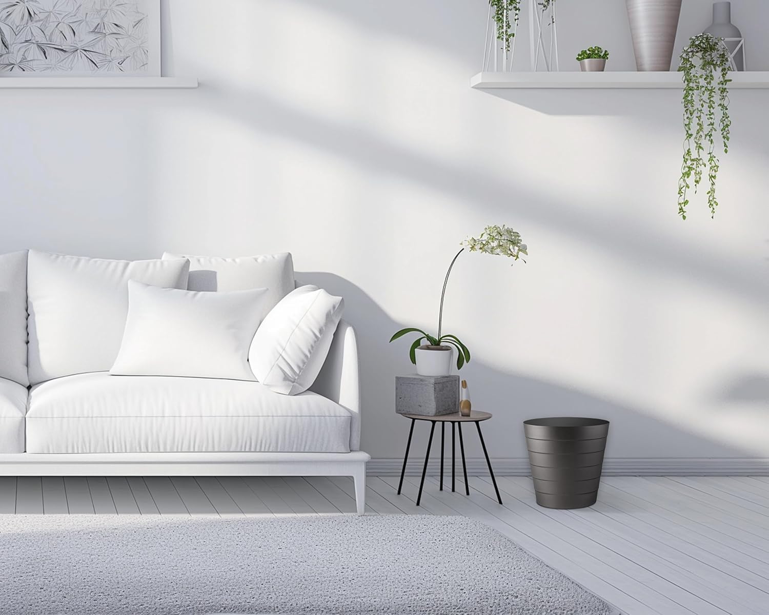 8L Plastic Paper Bin – Shatterproof Open Top Office & Desk Waste Basket, Modern Wave Design, Black