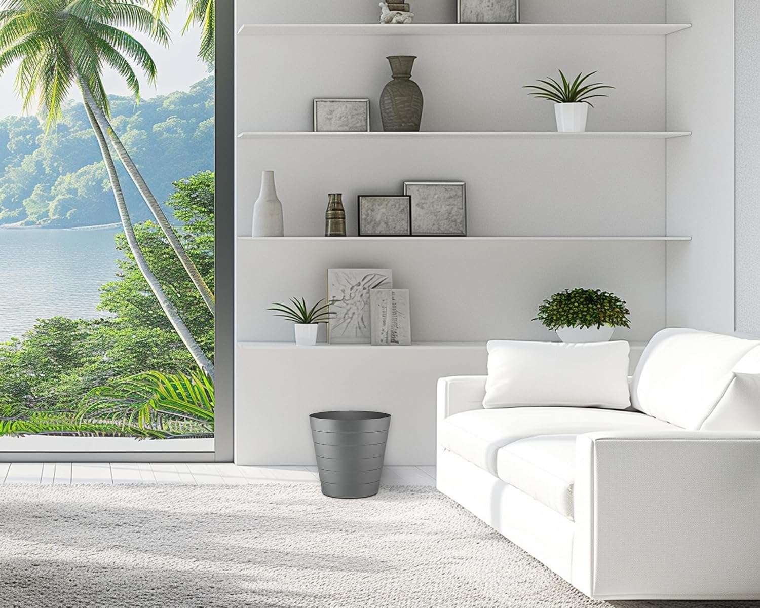 8L Plastic Paper Bin – Shatterproof Open Top Office & Desk Waste Basket, Modern Wave Design, Grey