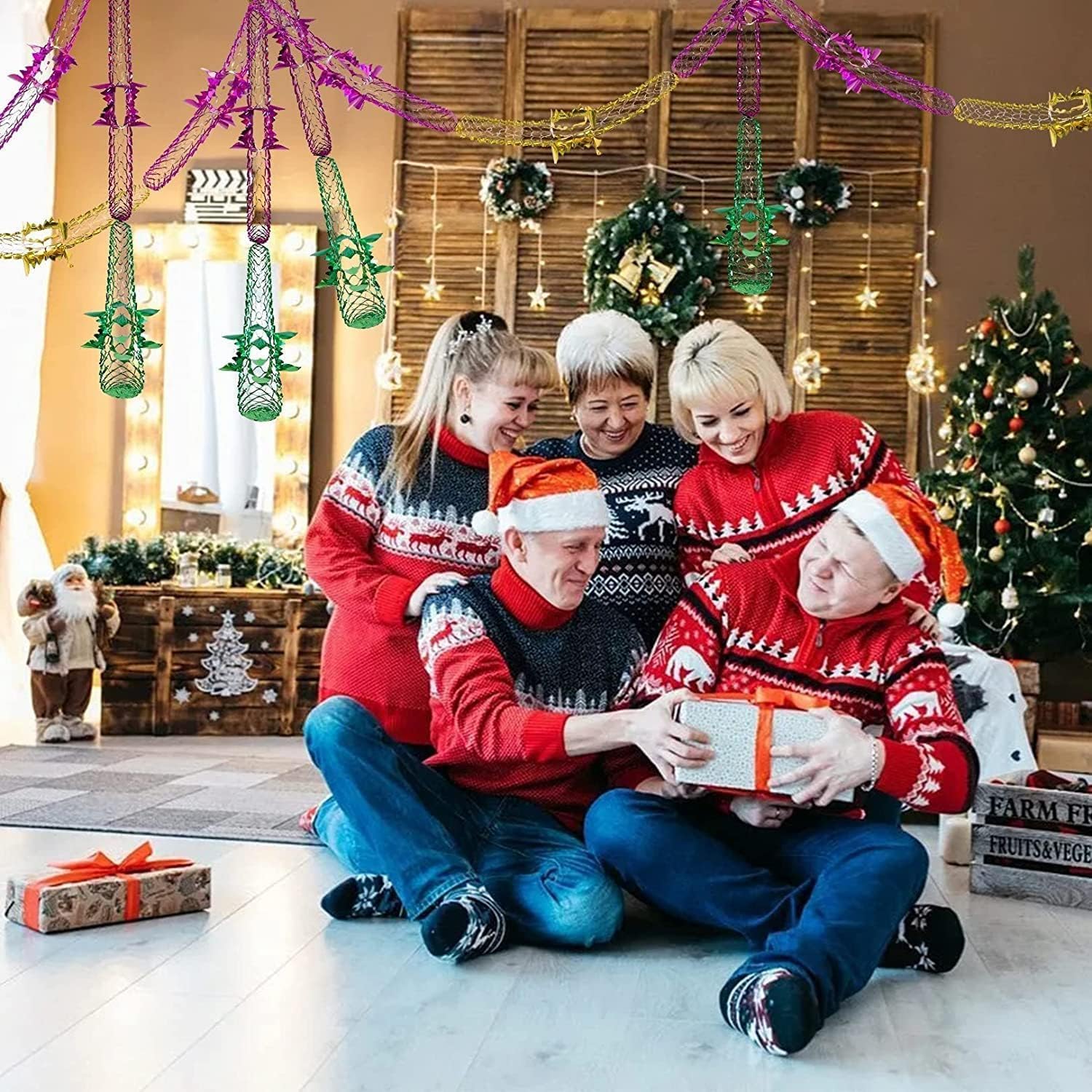 8Pcs Christmas Ceiling Decorations, 9Ft Hanging Foil Garland Streamers & Swirls – Xmas New Year Party Hanging Decor for Holiday Home & Office