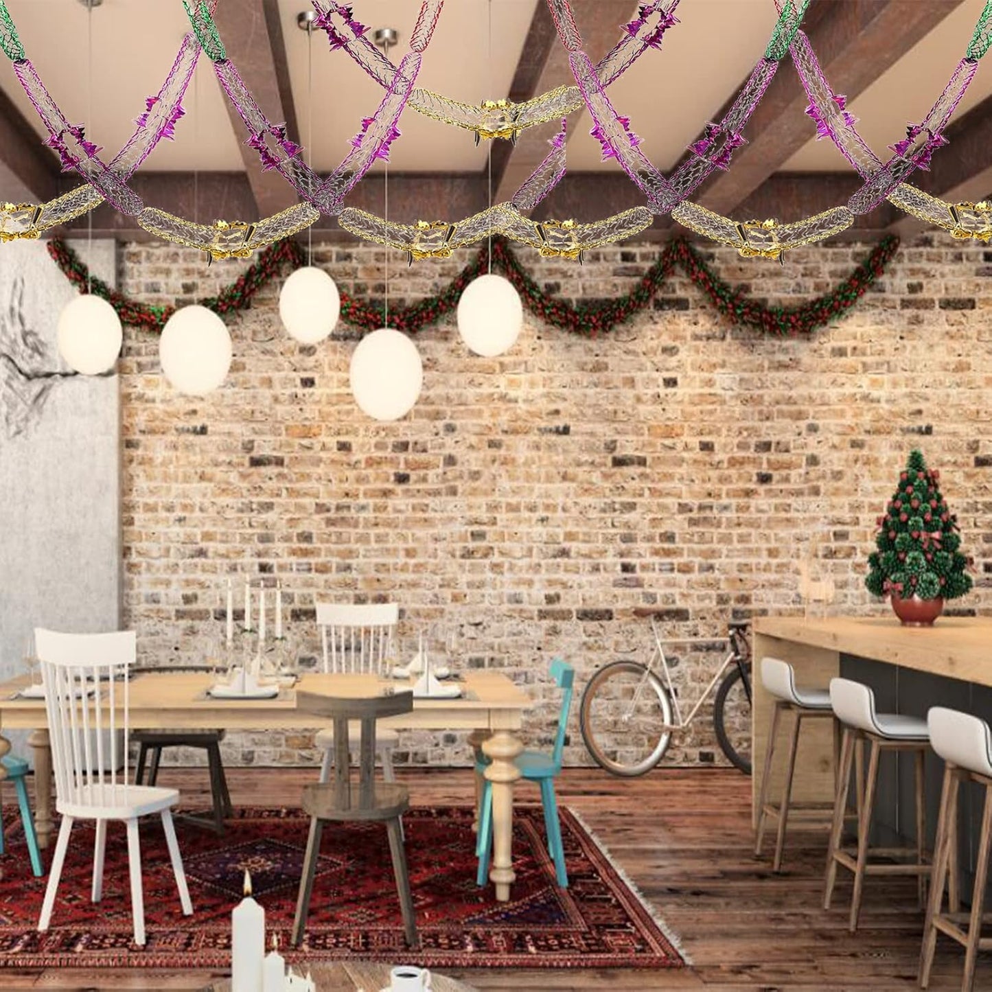 8 Pack Christmas Foil Hanging Decorations – 9FT Red & Green Ceiling Garlands for Xmas, New Year & Holiday Party Supplies