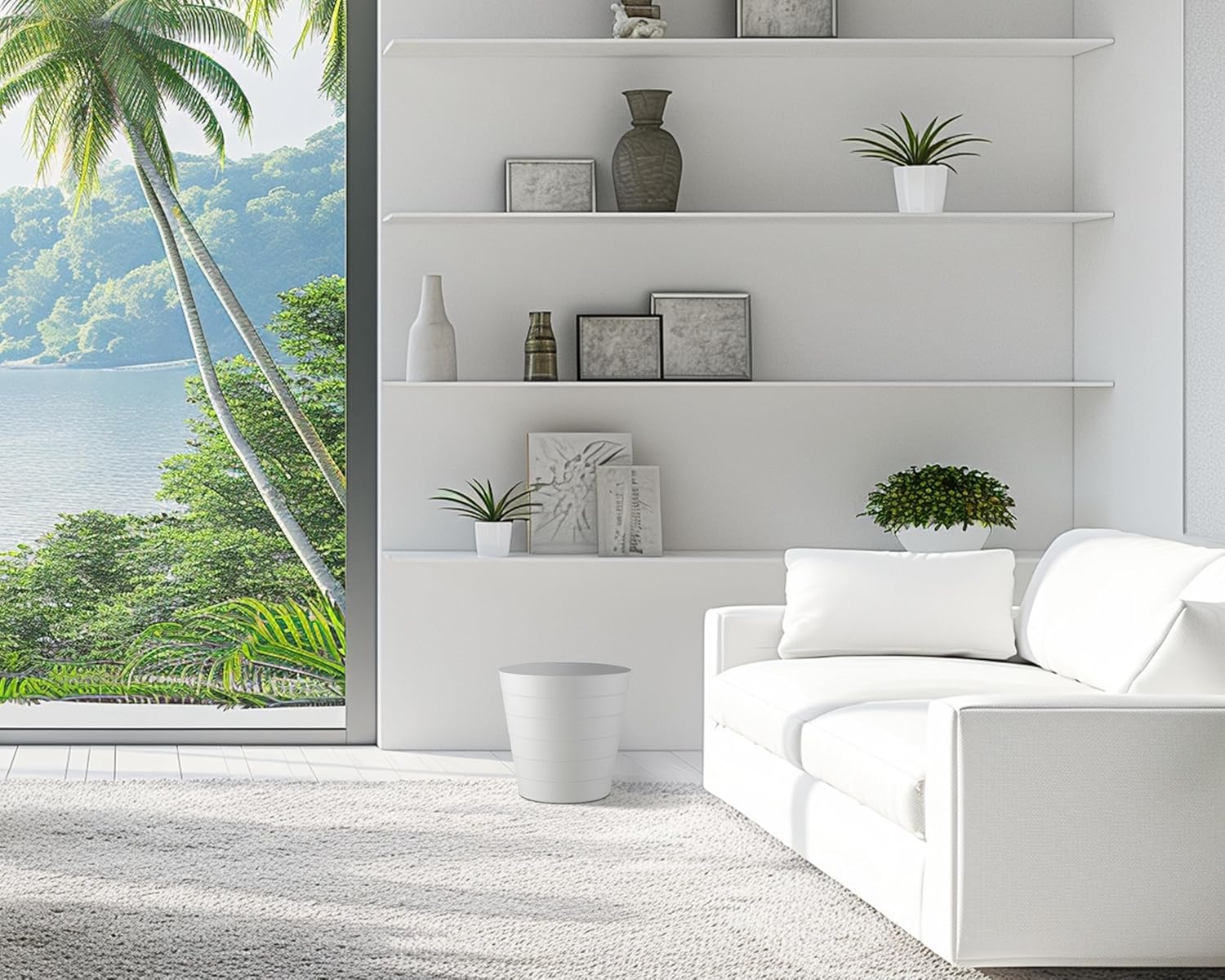 8L Plastic Paper Bin – Shatterproof Open Top Office & Desk Waste Basket, Modern Wave Design, White