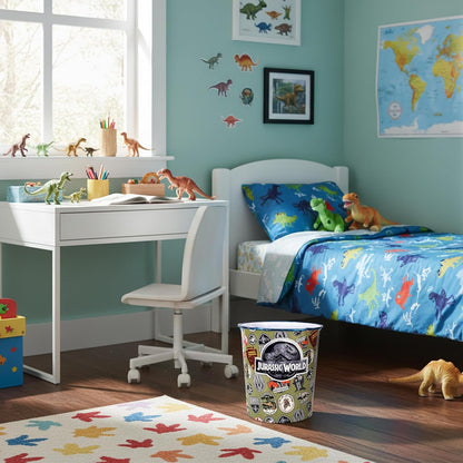 Kids Waste Paper Bin 7L – Jurassic World Dinosaur Design Plastic Trash Can for Bedroom, Study Desk & Playroom, Lightweight Open Top Dustbin