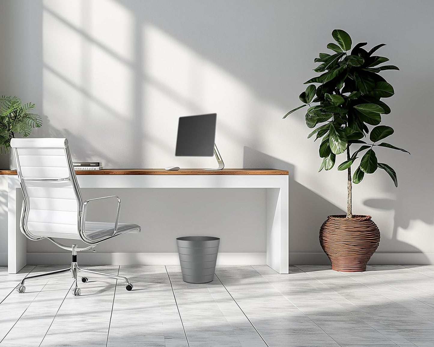 8L Plastic Paper Bin – Shatterproof Open Top Office & Desk Waste Basket, Modern Wave Design, Grey