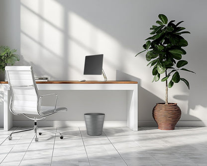 8L Plastic Paper Bin – Shatterproof Open Top Office & Desk Waste Basket, Modern Wave Design, Grey