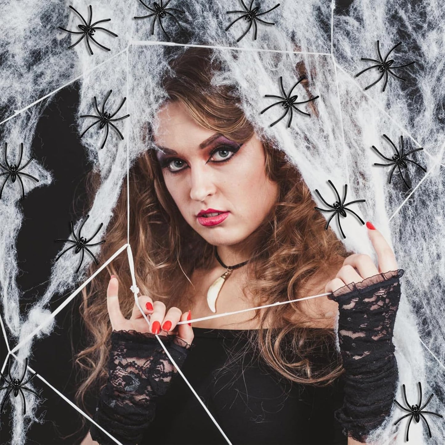 Halloween Spider Web Decoration – 60g Stretchable Cobwebs with 30pcs Fake Spiders for Indoor Outdoor Party & Haunted House Decor