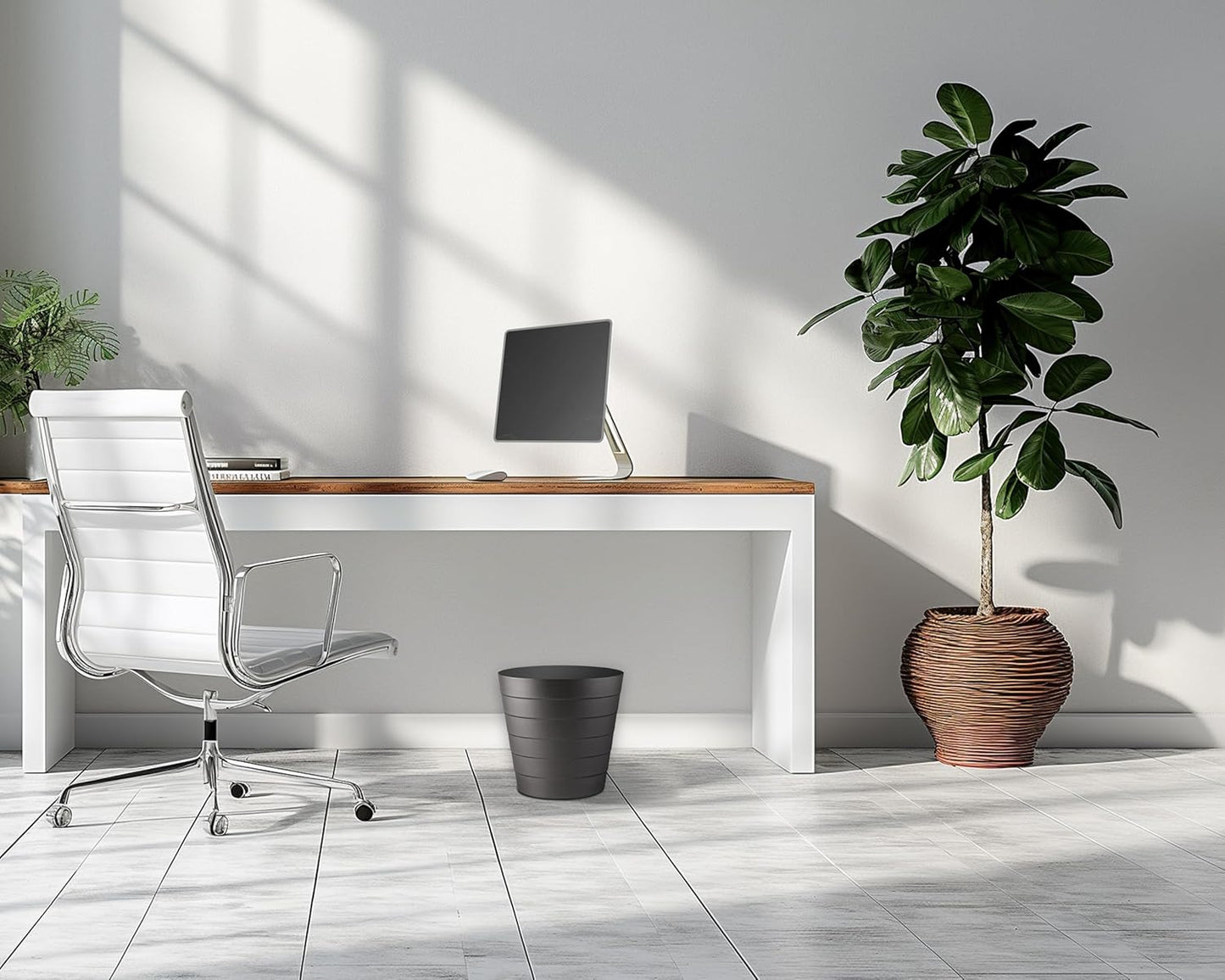 8L Plastic Paper Bin – Shatterproof Open Top Office & Desk Waste Basket, Modern Wave Design, Black