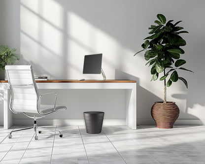 8L Plastic Paper Bin – Shatterproof Open Top Office & Desk Waste Basket, Modern Wave Design, Black