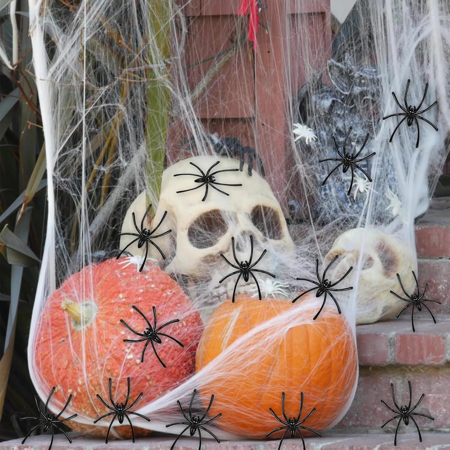 Halloween Spider Web Decoration – 60g Stretchable Cobwebs with 30pcs Fake Spiders for Indoor Outdoor Party & Haunted House Decor