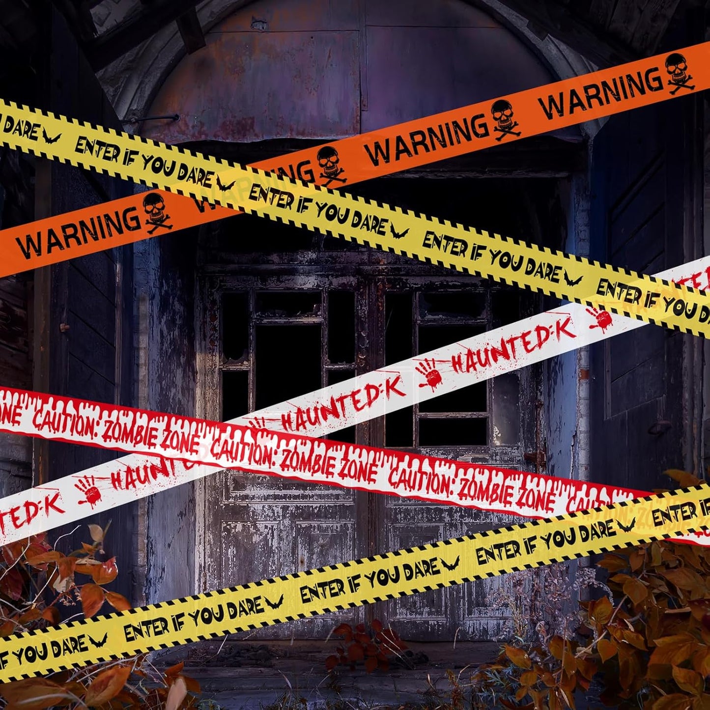 Halloween Caution Tape 4-Pack 40M – Yellow & Black Hazard Warning Tape for Haunted House, Zombie Party & Halloween Decorations