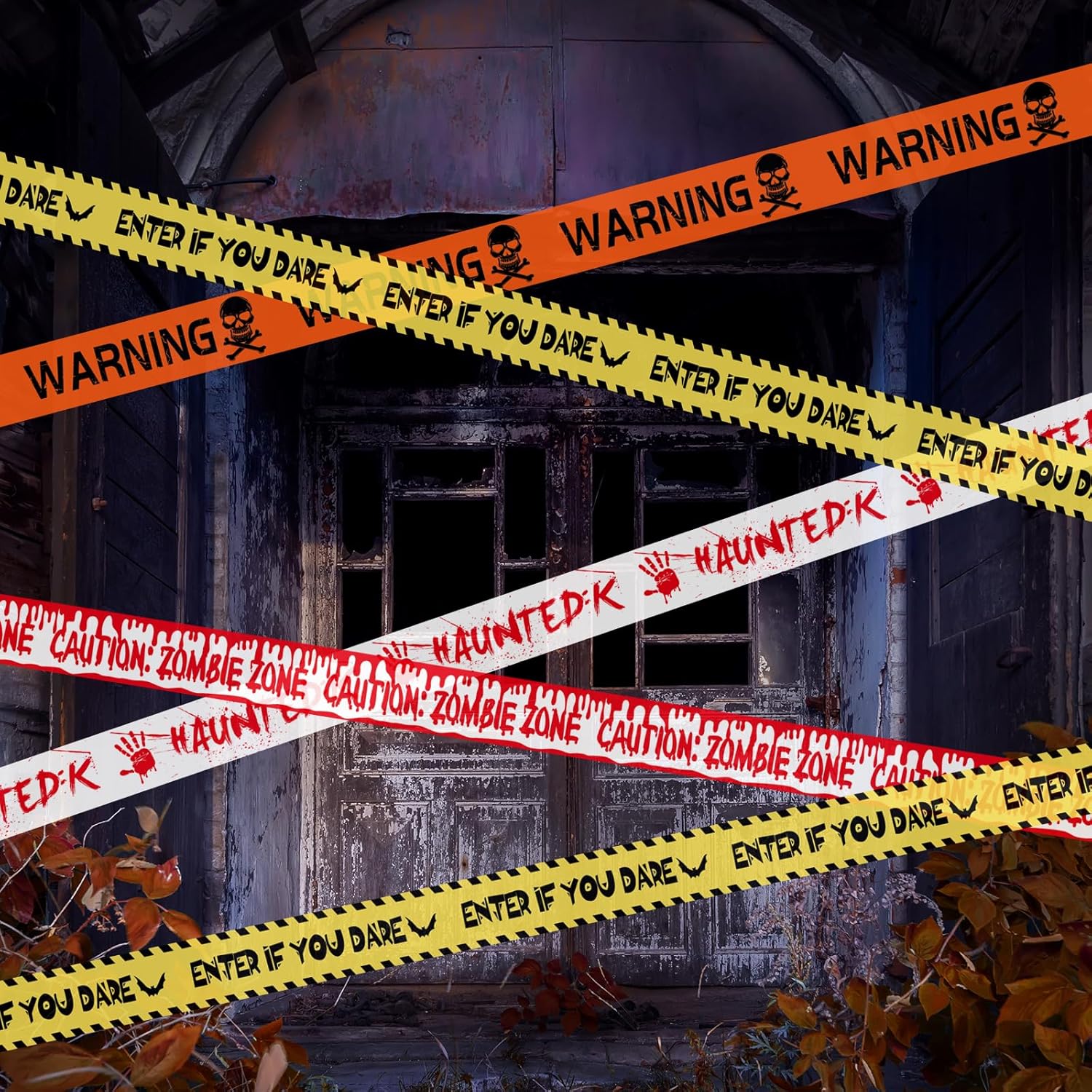 Halloween Caution Tape 4-Pack 40M – Yellow & Black Hazard Warning Tape for Haunted House, Zombie Party & Halloween Decorations