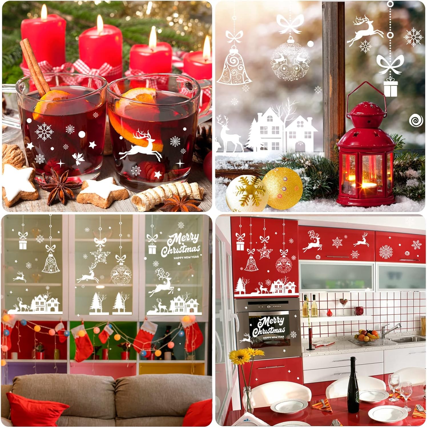 192 PCS Reusable Christmas Window Stickers – Double-Sided Static Snowflake Window Clings, White PVC Xmas Window Decorations for Home & Shop Windows