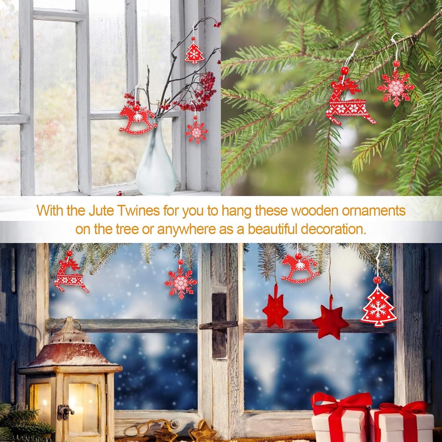 Wooden Christmas Tree Decorations – Hanging Rustic Ornaments for Tree, Wall & Holiday Party Décor, Reusable Wooden Pendant Set