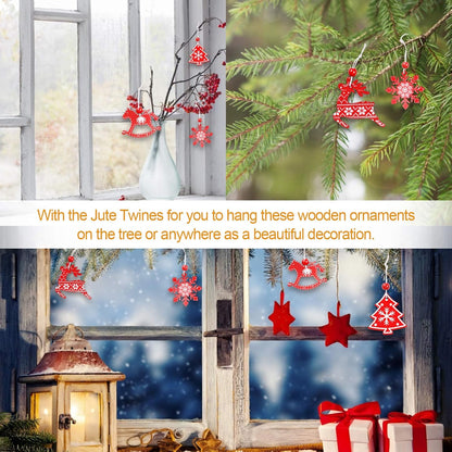 Wooden Christmas Tree Decorations – Hanging Rustic Ornaments for Tree, Wall & Holiday Party Décor, Reusable Wooden Pendant Set