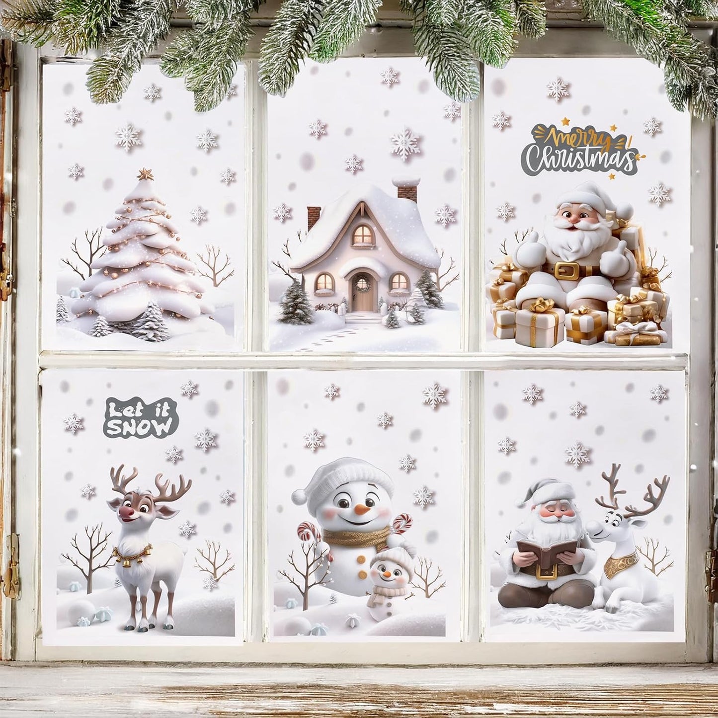 6 Sheets Double-Sided Christmas Window Stickers – Reusable PVC Static Xmas Window Clings for Home, Shop & Holiday Decorations