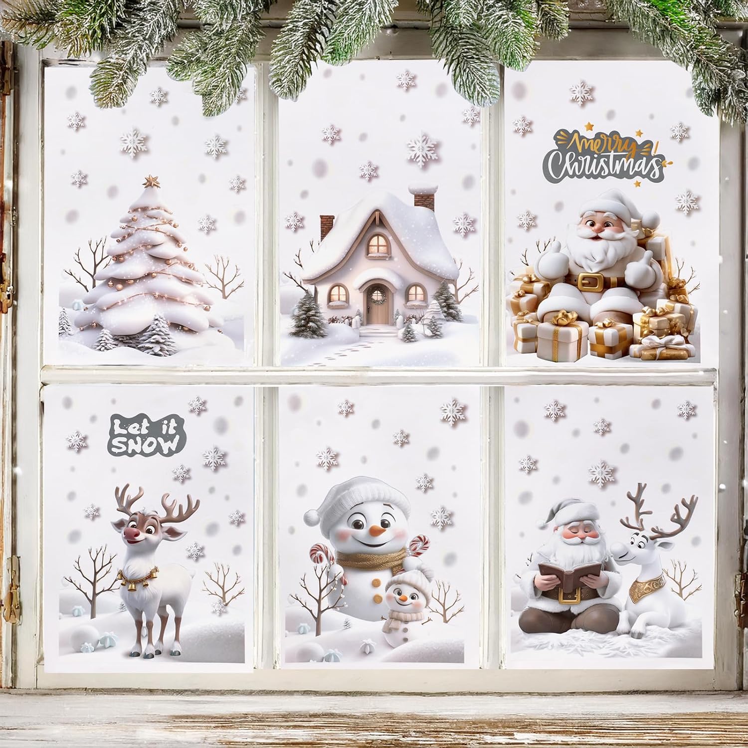 6 Sheets Double-Sided Christmas Window Stickers – Reusable PVC Static Xmas Window Clings for Home, Shop & Holiday Decorations