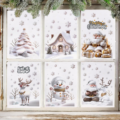 6 Sheets Double-Sided Christmas Window Stickers – Reusable PVC Static Xmas Window Clings for Home, Shop & Holiday Decorations