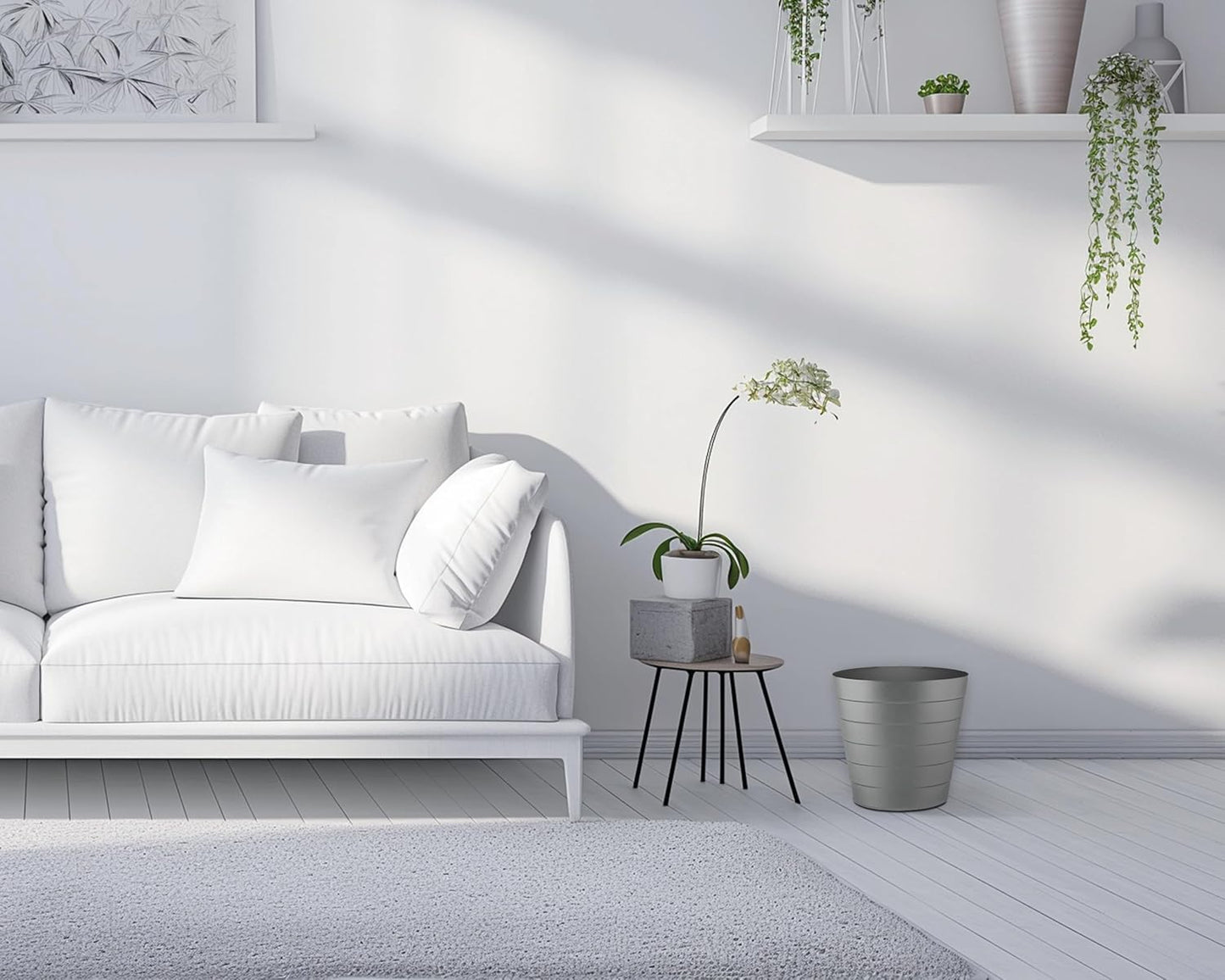 8L Plastic Paper Bin – Shatterproof Open Top Office & Desk Waste Basket, Modern Wave Design, Grey