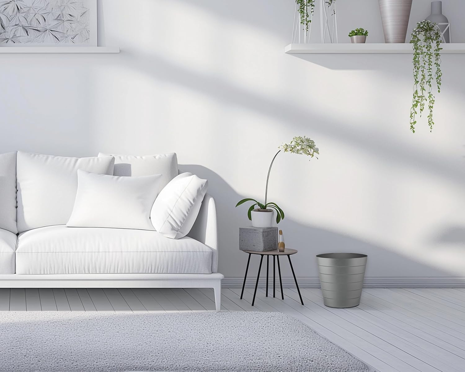 8L Plastic Paper Bin – Shatterproof Open Top Office & Desk Waste Basket, Modern Wave Design, Grey